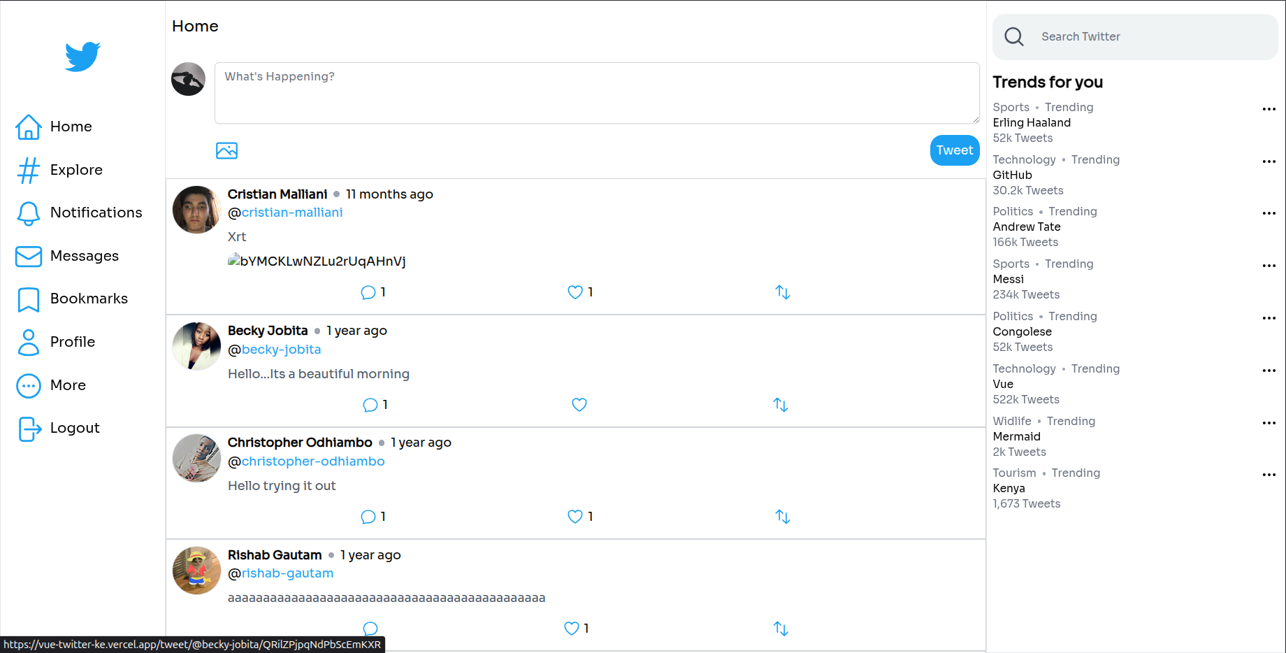 Twitter Clone (React)